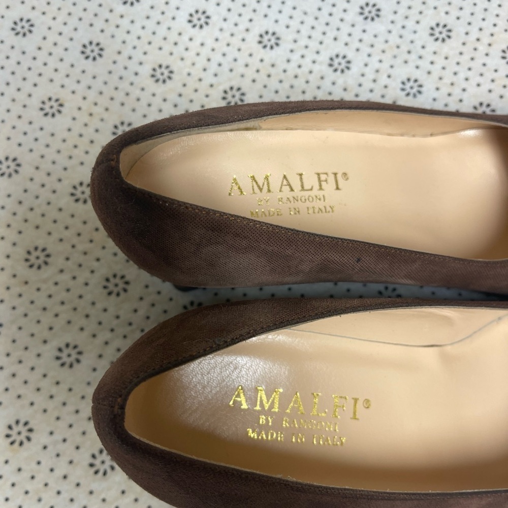 AMALFI RANGONI Luke Pump Heels Shoes Brown Chamy Patent Bow Size 8.5 - Picture 4 of 5